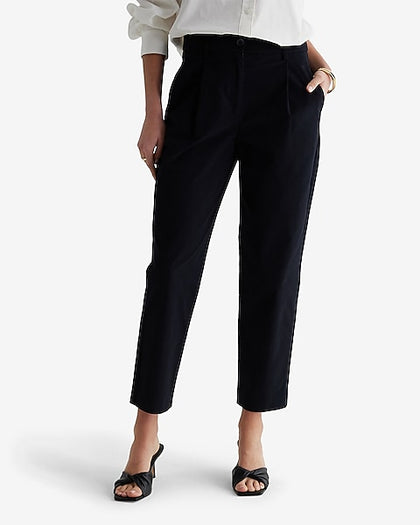 Express- High Waisted Pleated Ankle Chino Pant - Pitch Black 58