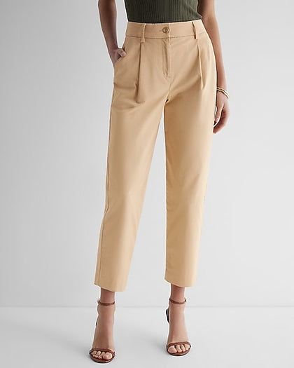 Express- High Waisted Pleated Ankle Chino Pant - Khaki 557
