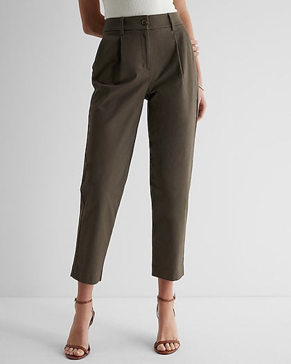 Express- High Waisted Pleated Ankle Chino Pant - Green Gold 680