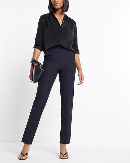 Express- Editor Super High Waisted Straight Ankle Pant - Navy Blue 813