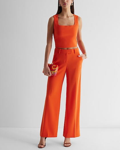 Express- Editor Mid Rise Relaxed Trouser Pant - Bright Orange 1238