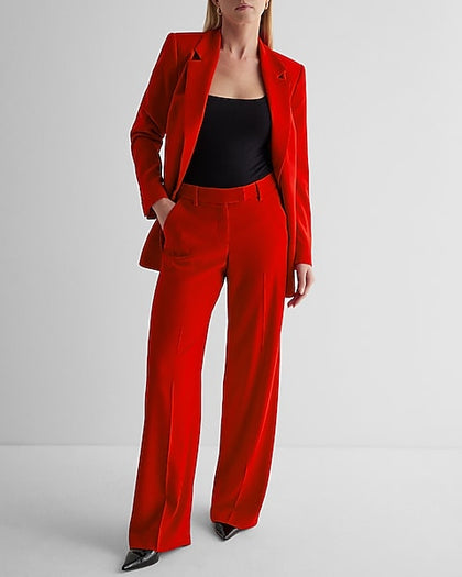 Express- Editor Mid Rise Relaxed Trouser Pant - Lipstick Red 2073