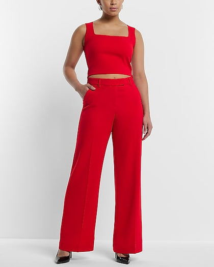 Express- Editor Mid Rise Relaxed Trouser Pant - Lipstick Red 2073