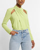 Express- Twist Neck Cutout Long Sleeve Open Back Top - Lemon Yellow 119