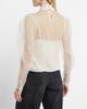 Express- Tulle Polka Dot Tie Mock Neck Puff Sleeve Top - Swan 121