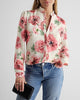 Express- Floral Print Ruffle Neck Relaxed Portofino Shirt - Pink Print 17