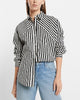 Express- Cotton-Blend Striped Boyfriend Portofino Shirt - Black Print 11