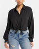 Express- Tie Front Shirt Thong Bodysuit - Pitch Black 58