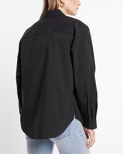 Express- Cotton-Blend Boyfriend Portofino Shirt - Pitch Black 58
