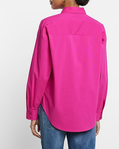 Express- Cotton-Blend Boyfriend Portofino Shirt - Neon Berry 259