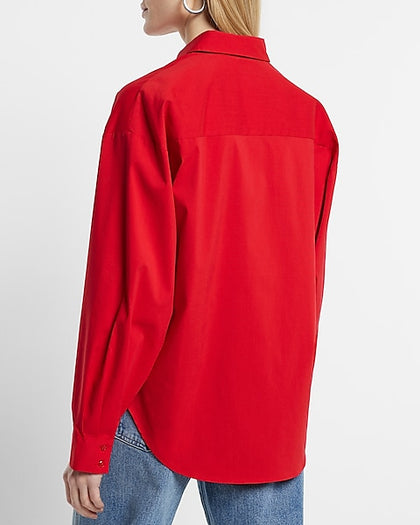 Express- Cotton-Blend Boyfriend Portofino Shirt - Lipstick Red 2073