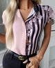 Chicme- Floral Striped Print Colorblock Shirt