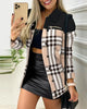 Chicme- Plaid Print Button Front Long Sleeve Coat