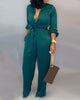 Chicme- Solid Buttoned Pocket Casual Jumpsuit (GREEN)