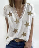 Chicme- Star Print Eyelash Lace Trim Top