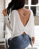 Chicme- Solid Beaded Strap Backless Twisted Top