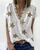 Chicme- Star Print Eyelash Lace Trim Top