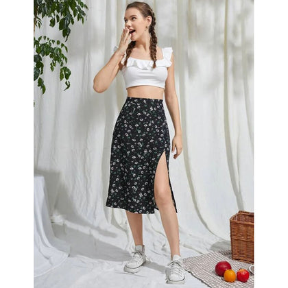 Romwe- Ditsy Floral Split Skirt
