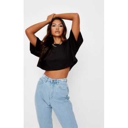 Missguided- Black Drop Shoulder Oversized Crop Top