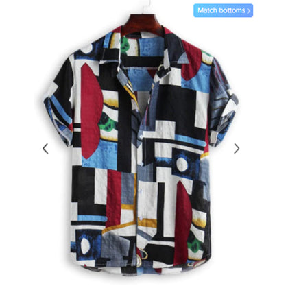 Zaful- Geometric Spliced Print Button Down Shirt - Multi-a