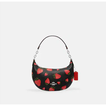 Coach- Payton Hobo With Wild Strawberry Print - Silver/Black Multi