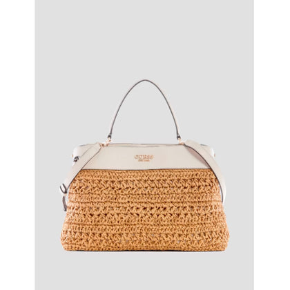 Guess- Liguria Crochet Straw Satchel (White)