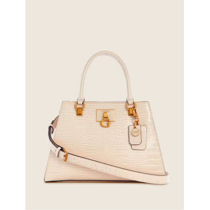 Guess- Stephi Croc Girlfriend Satchel (White)