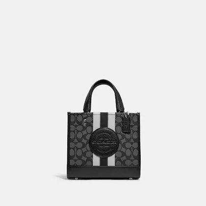 Coach- Dempsey Tote 22 In Signature Jacquard With Stripe And Coach Patch- Silver/Black Smoke Black Multi