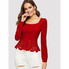 Romwe- Buttoned Front Laser Cut Hem Puff Sleeve Top