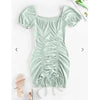 Zaful- Ribbed Cinched Bodycon Mini Dress - Light Green