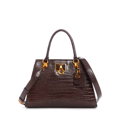 Guess- Stephi Croc Girlfriend Satchel (Espresso)