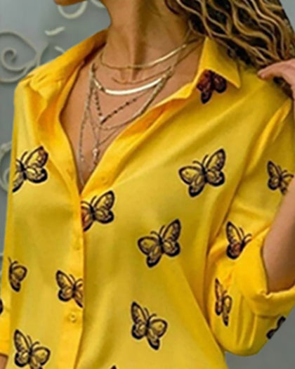 Chicme- Butterfly Print Button Design Blouse