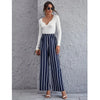 Romwe- High Waist Striped Wide Leg Pants