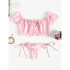 Zaful- Chiffon Frilled Tied Sheer Lingerie Set - Light Pink