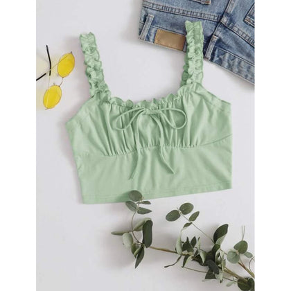 Romwe- Ruched Bust Frilled Crop Cami Top (Mint Green)