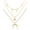 Zaful- Moon Stars Pattern Multi-layer Pendant Necklace - Gold