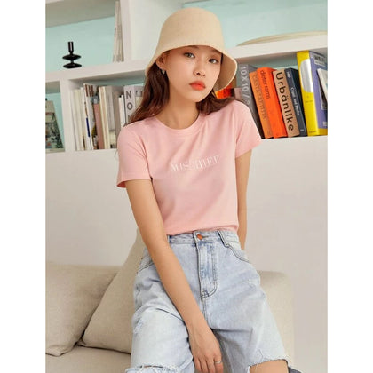 Romwe- Letter Embroidery Short Sleeve Tee