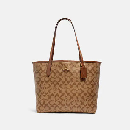 Coach- City Tote In Signature Canvas (Gold/Khaki Saddle 2)