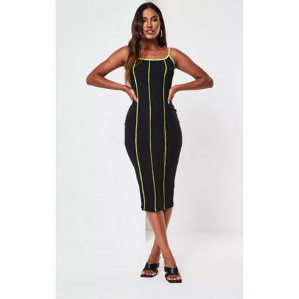 Missguided- Black Contrast Piping Ribbed Midaxi Dress