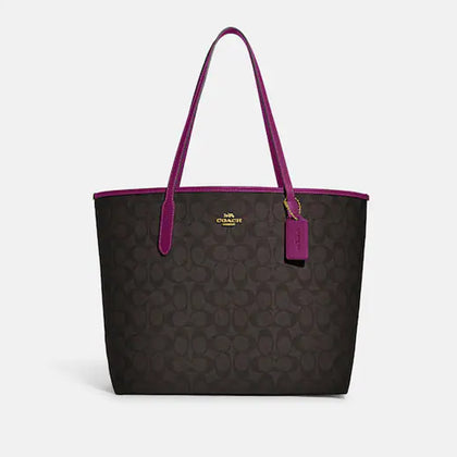 Coach- City Tote In Signature Canvas (Im/Brown/Dark Magenta)