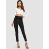 Romwe- Belted Paperbag Waist Skinny Pants