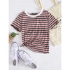 Romwe- Contrast Neck Lettuce Edge Striped Tee