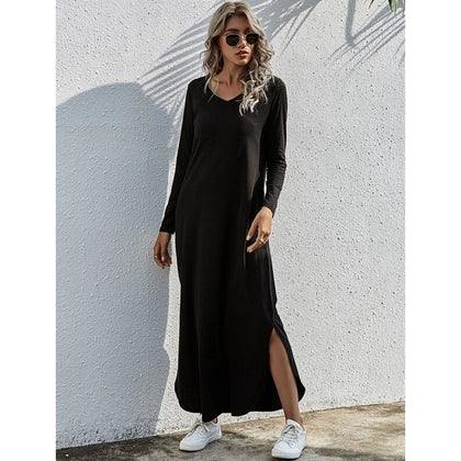 Romwe- Solid Split Hem Tee Dress