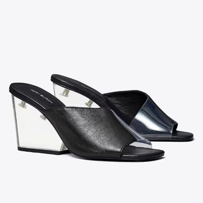 Tory Burch- Asymmetrical Heeled Mule Sandal - Perfect Black