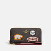 Coach- Long Zip Around Wallet In Signature Canvas With Ski Patches (Gold/Brown Black Multi)