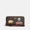 Coach- Long Zip Around Wallet In Signature Canvas With Ski Patches (Gold/Brown Black Multi)