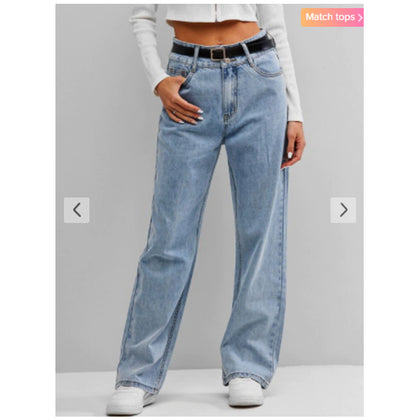 Zaful- High Waist Wide Leg Jeans - Light Blue