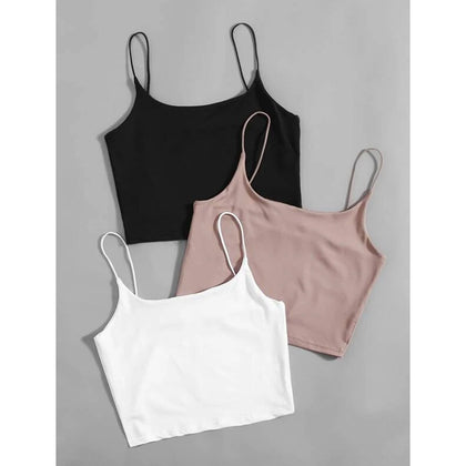 Romwe- 3pcs Solid Crop Cami