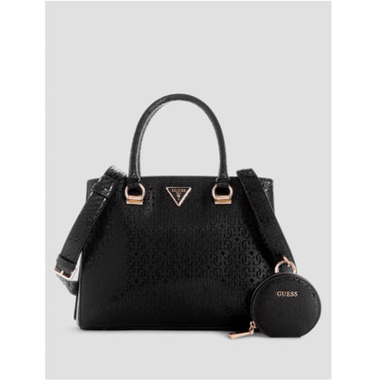 Guess- Alexie Logo Girlfriend Satchel (Black Floral Print)