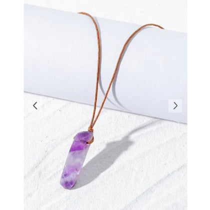 Zaful- Natural Stone Leather Rope Necklace - Purple